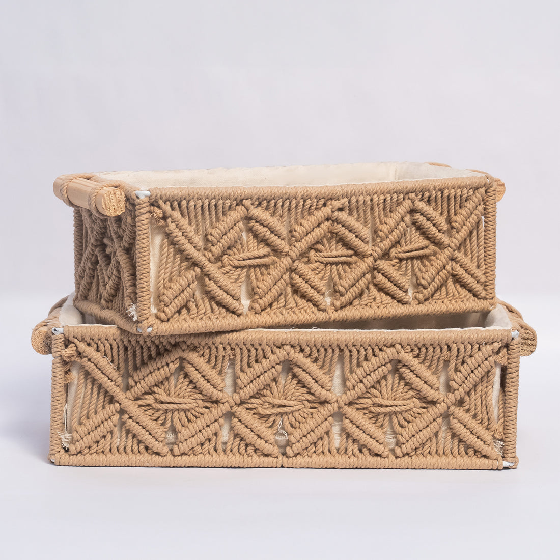 Brown Macrame Baskets with wooden handle