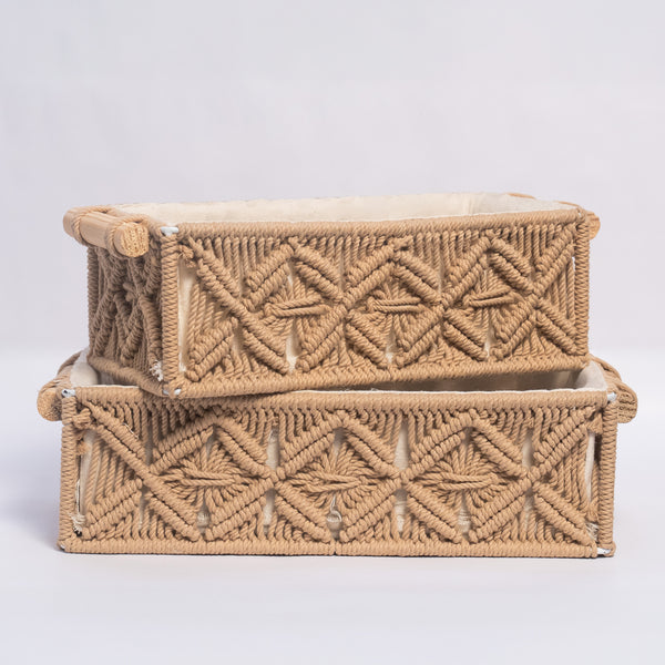 Brown Macrame Baskets with wooden handle