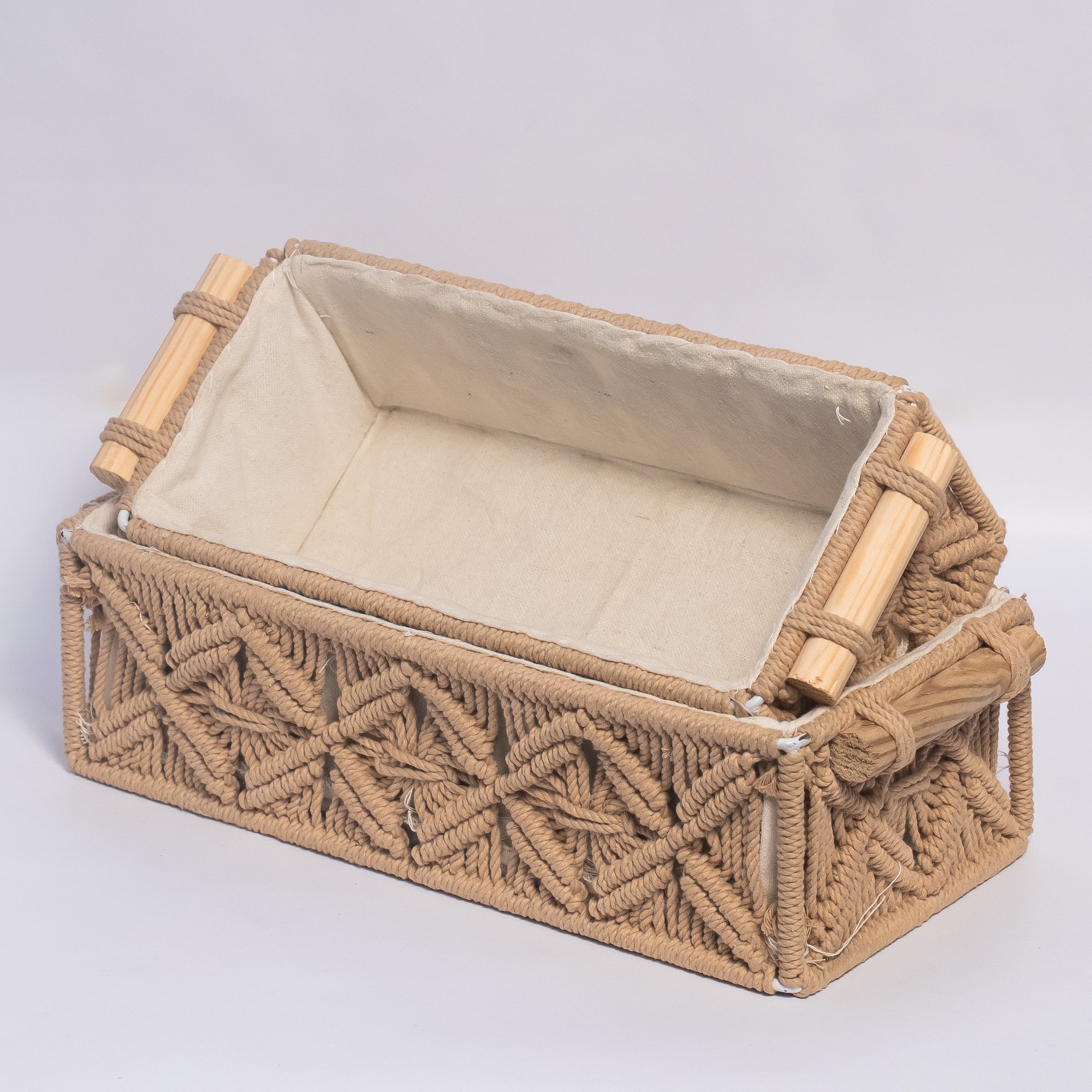 Brown Macrame Baskets with wooden handle