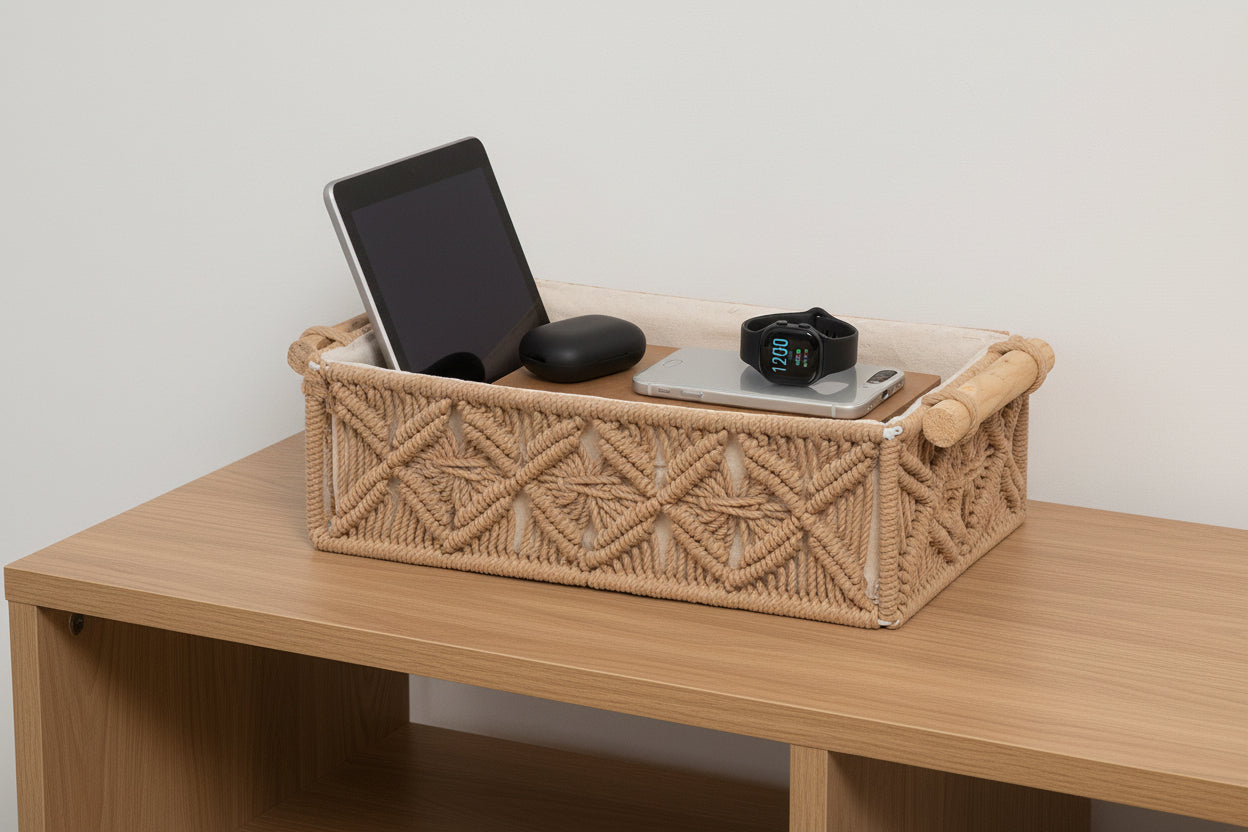 Brown Macrame Baskets with wooden handle
