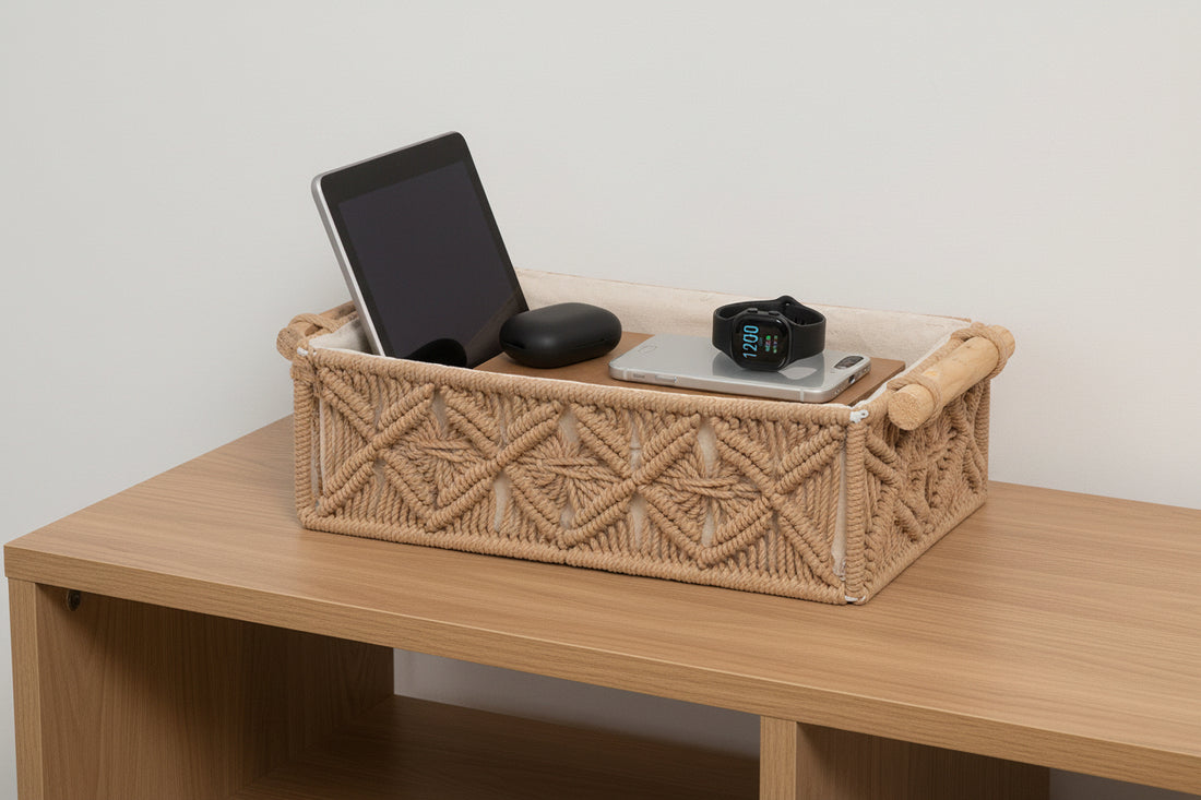 Brown Macrame Baskets with wooden handle