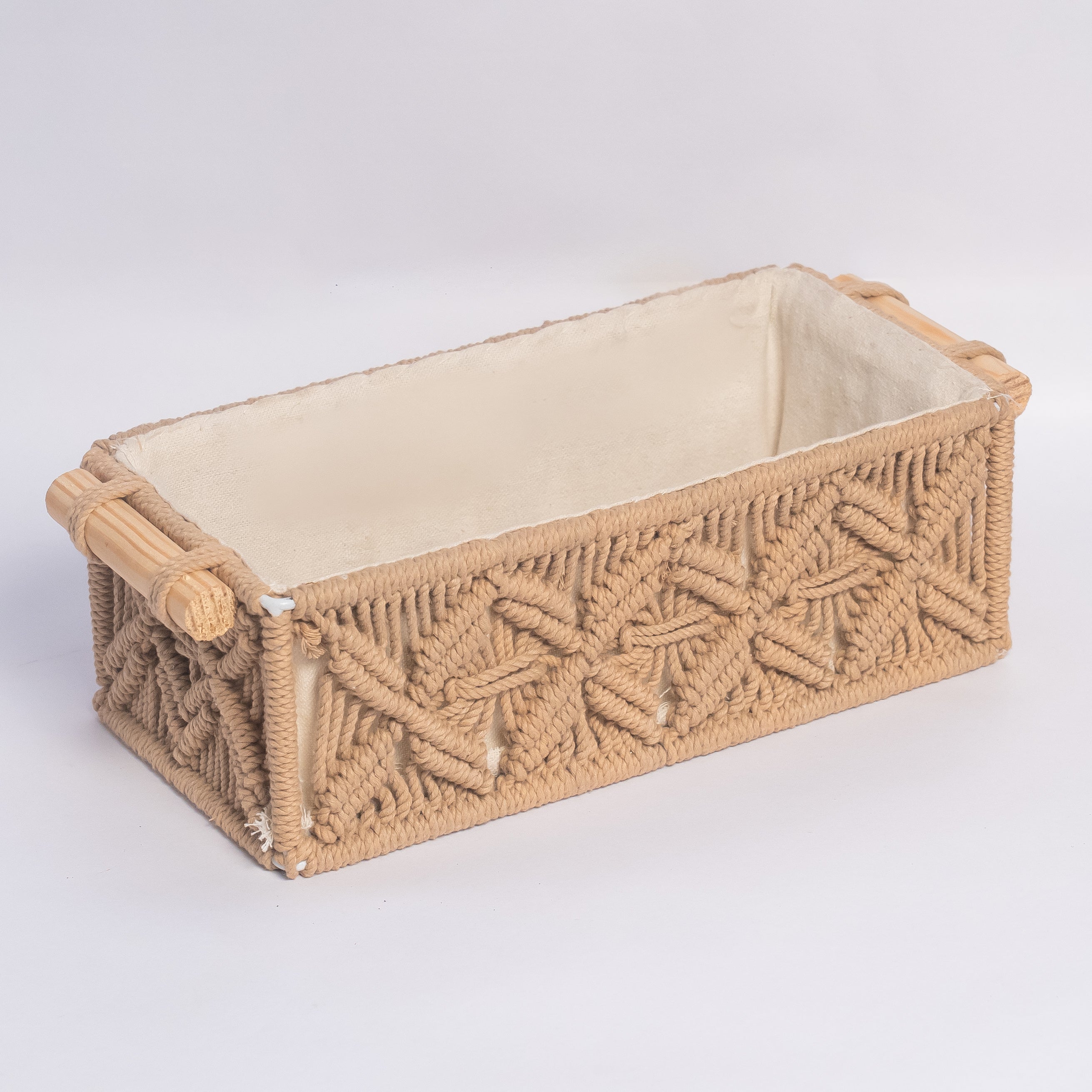 Brown Macrame Baskets with wooden handle
