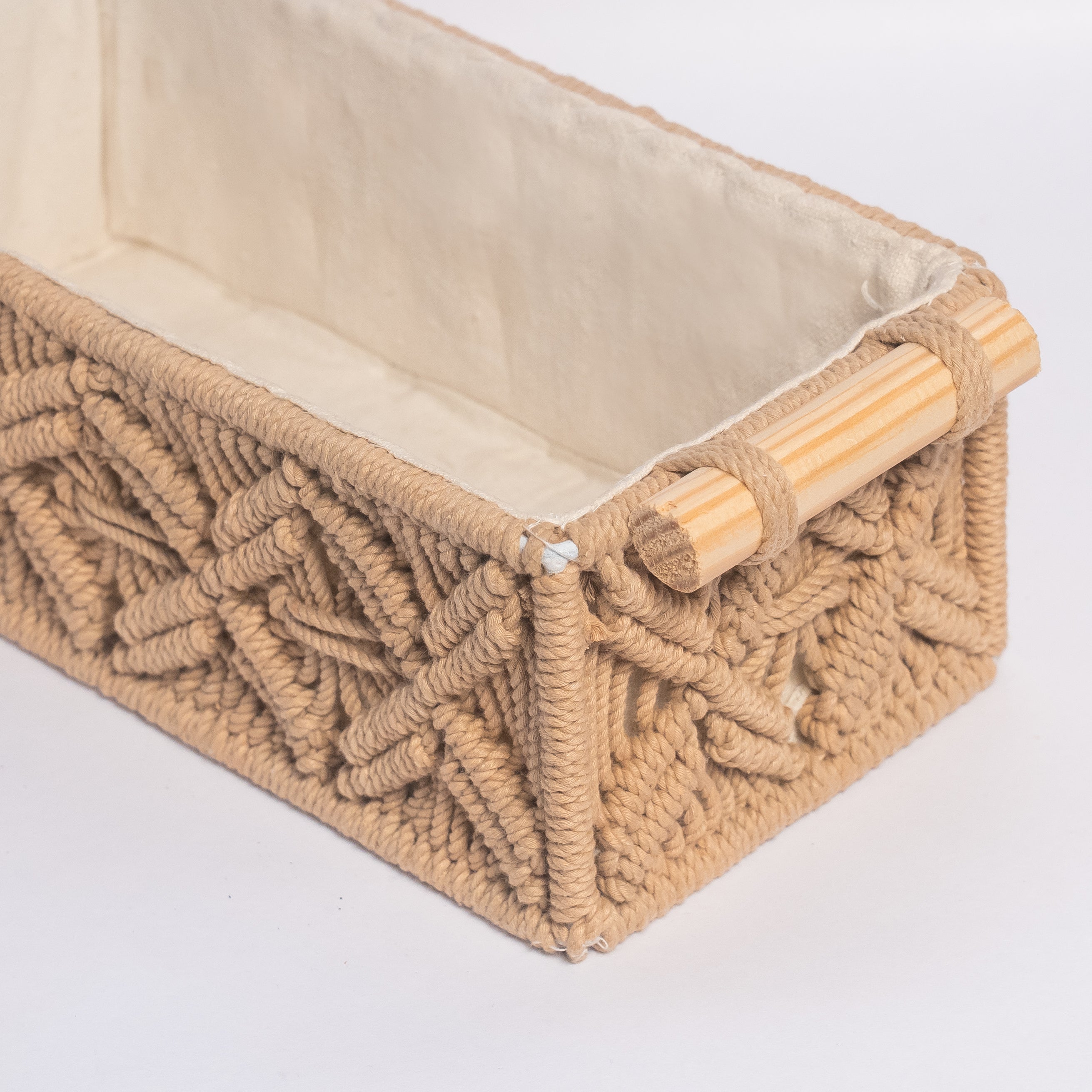 Brown Macrame Baskets with wooden handle