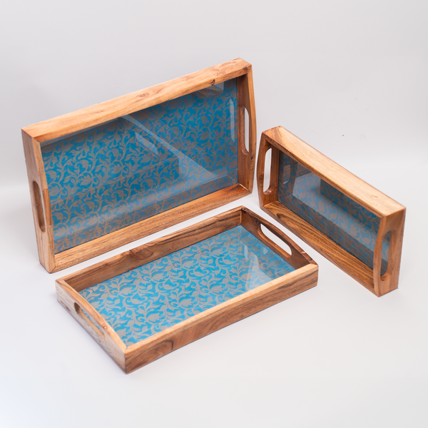 Serving Tray (Blue Brocade Motif)