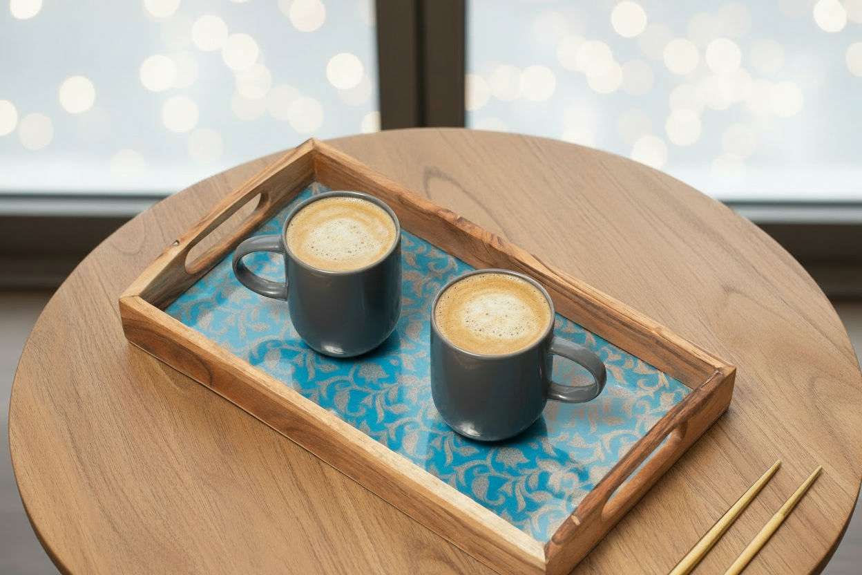 Serving Tray (Blue Brocade Motif)